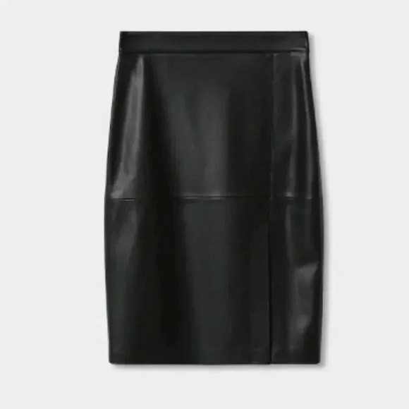 Mango MNG‎ Faux Leather Black Pencil Knee Length Skirt NWT Size 12